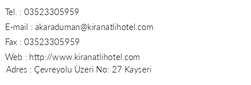 Kranatl Hotel telefon numaralar, faks, e-mail, posta adresi ve iletiim bilgileri